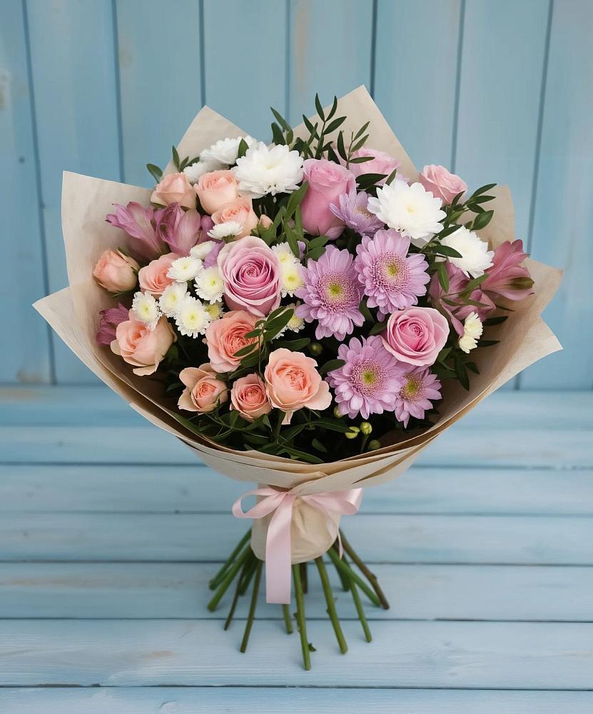 Букет цветов из: Хризантемы, Розы и Альстромерии в Горетово