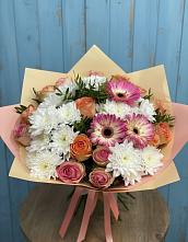 Букет цветов из:  Розы, Герберы и Хризантемы в Горетово