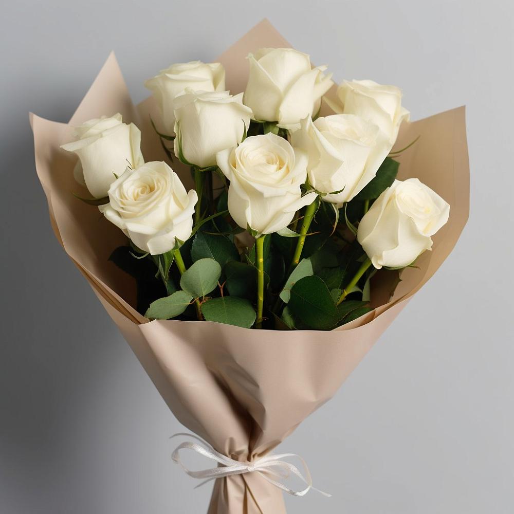 Букет 9 Белых роз Эдлесс Лав в Горетово