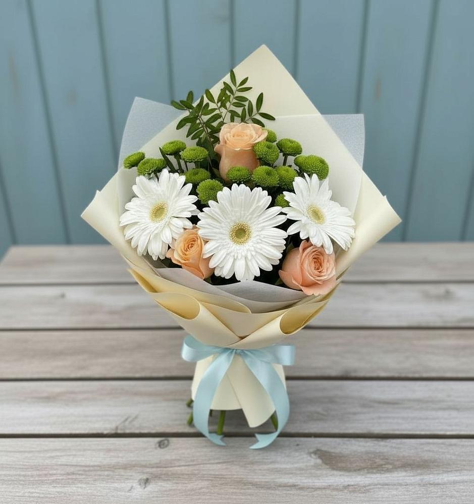 Букет цветов из: Герберы, Розы и Хризантемы в Горетово