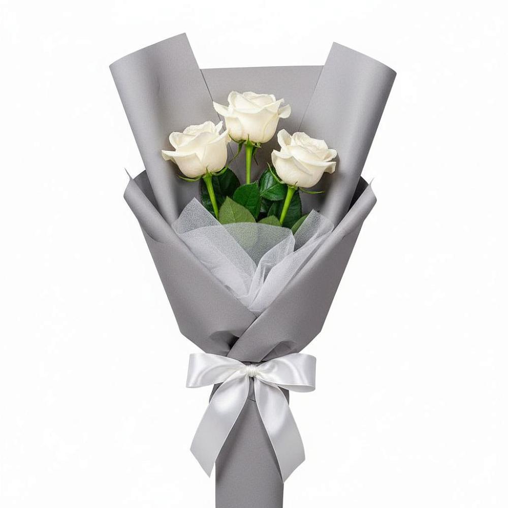Букет 3 белые розы в Горетово