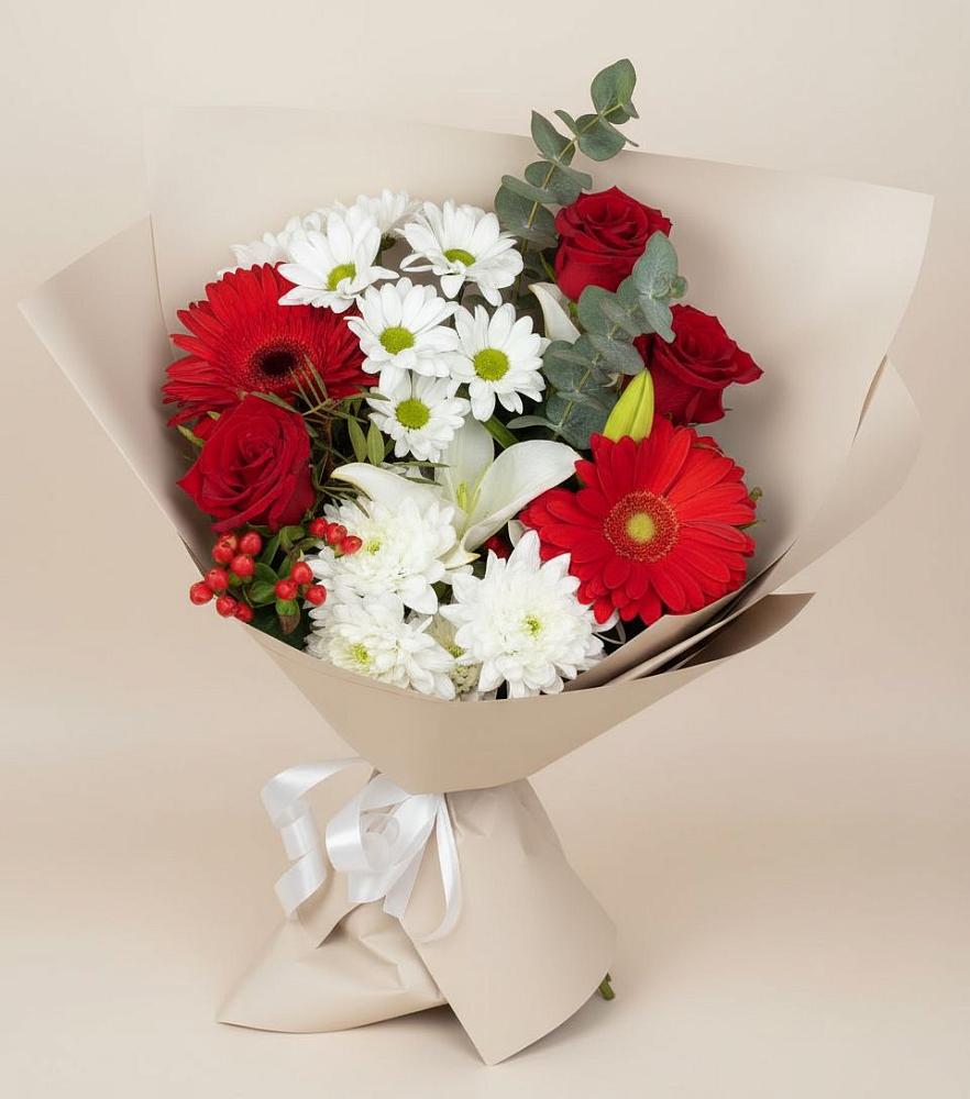 Букет цветов из: Розы, Хризантемы, Герберы и Лилии в Горетово