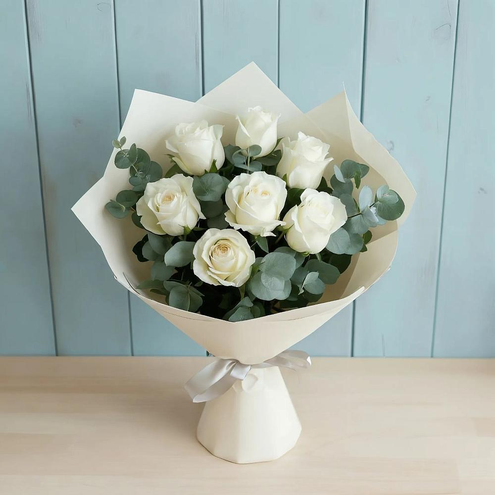 Букет Белые розы в Эвкалипте в Горетово
